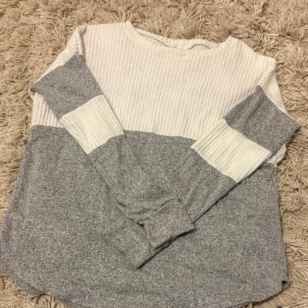 Gray and White Colorblock Long Sleeve Top